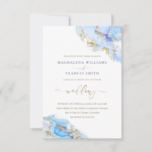 ブルーインク流体大理石結婚式招待状 招待状 (正面)