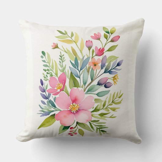 ブルーイングガーデンウォーターカラーフローラブーケ クッション (正面)