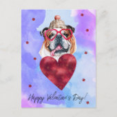 ブルーイングリッシュブルドッグバレンタインデーのギフトドッグ シーズンポストカード (正面)