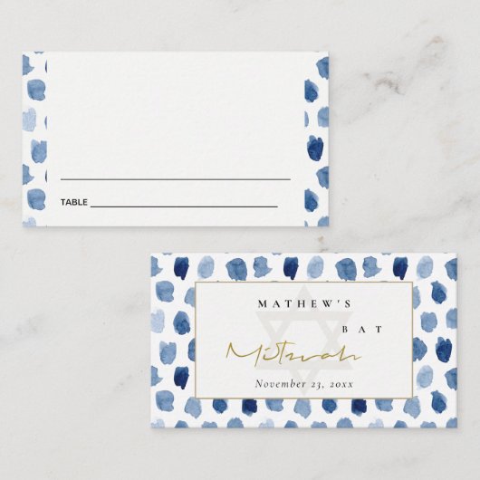 ブルーインジゴウォーターカラーバーバルミツワー座席表 名刺 (正面/裏面)