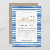 ブルーインジゴ水色こうもりストライプバー(ユダヤ教の)バル・ミツバー サンキューカード (正面/裏面)