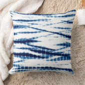 ブルーインジゴ絞り染め絞りストライプ投げ枕 クッション (ブランケット)