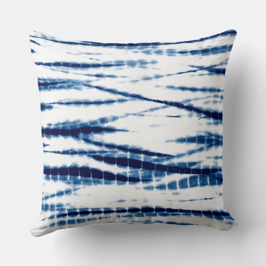 ブルーインジゴ絞り染め絞りストライプ投げ枕 クッション (裏面)