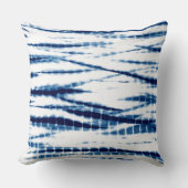 ブルーインジゴ絞り染め絞りストライプ投げ枕 クッション (正面)