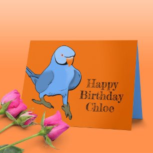 ブルーインディアンリングネックパラケート誕生日パロットネーム カード