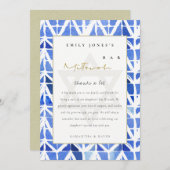 ブルーインディゴウォーターカラーシェブロンこうもりバー(ユダヤ教の)バル・ミツバー サンキューカード (正面/裏面)