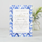 ブルーインディゴウォーターカラーシェブロンこうもりバー（ユダヤ教の）バル・ミツバー サンキューカード (スタンド正面)