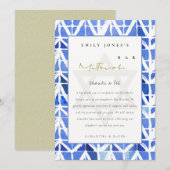 ブルーインディゴウォーターカラーシェブロンこうもりバー（ユダヤ教の）バル・ミツバー サンキューカード (正面/裏面)