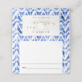 ブルーインディゴウォーターカラーシェブロンバーバルミツワー プレイスカード (外部開封)