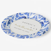 ブルーインディゴウォーターカラーシェブロンバーバルミツワー ペーパープレート (アングル)