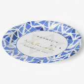 ブルーインディゴウォーターカラーシェブロンバーバルミツワー ペーパープレート (アングル)