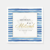 ブルーインディゴウォーターカラーストライプバーバルミツワー スタンダードカクテルナプキン (正面)