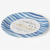 ブルーインディゴウォーターカラーストライプバーバルミツワー ペーパープレート (アングル)