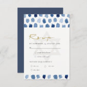 ブルーインディゴウォーターカラードットバーバルミツワーRSVP エンクロージャーカード (正面/裏面)
