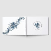 ブルーインディゴウォーターカラーフローラライン結婚アート ゲストブック (全面)