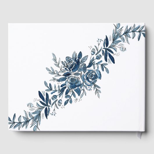 ブルーインディゴウォーターカラーフローラライン結婚アート ゲストブック (裏面)