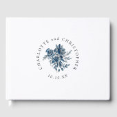 ブルーインディゴウォーターカラーフローラライン結婚アート ゲストブック (正面)