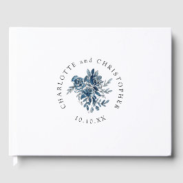 ブルーインディゴウォーターカラーフローラライン結婚アート ゲストブック