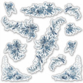 ブルーインディゴウォーターカラーフローラライン結婚アート シール (正面)