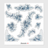 ブルーインディゴウォーターカラーフローラライン結婚アート シール (シート)
