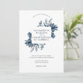 ブルーインディゴウォーターカラーフローラライン結婚アート 招待状 (スタンド正面)