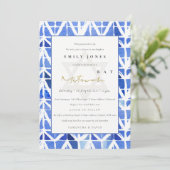 ブルーインディゴシェブロン柄こうもりバー(ユダヤ教の)バル・ミツバー招待状 サンキューカード (スタンド正面)