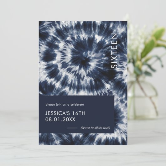 ブルーインディゴシボリ絞り染めスウィート16 招待状 (スタンド正面)
