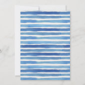 ブルーインディゴストライプパターンこうもりバー(ユダヤ教の)バル・ミツバー招待状 サンキューカード (裏面)