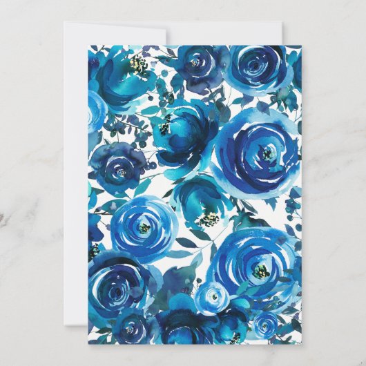 ブルーインディゴフローラエレガントフラワーズシ結婚ック 招待状 (裏面)