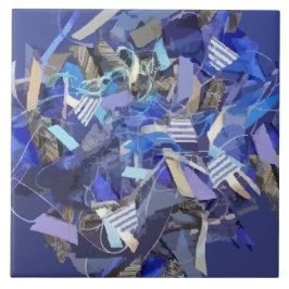 ブルーインディゴホワイトグレー抽象芸術幾何ストライプ タイル