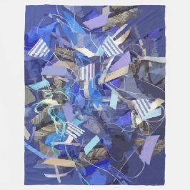 ブルーインディゴホワイトグレー抽象芸術幾何ストライプ フリースブランケット