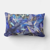ブルーインディゴホワイトグレー抽象芸術幾何ストライプ ランバークッション (正面)