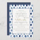 ブルーインディゴ水色ドットこうもりバー(ユダヤ教の)バル・ミツバー招待状 サンキューカード (正面/裏面)