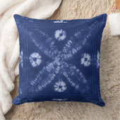 ブルーインディゴ絞り染め絞りフラワー装飾用クッション クッション (ブランケット)