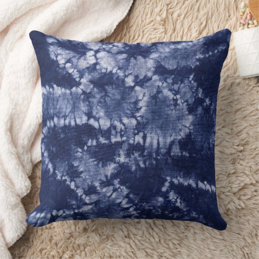 ブルーインディゴ絞り染め絞り抽象芸術 クッション (ブランケット)