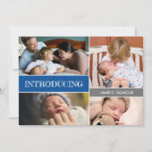 ブルーイントロダクション第2男の赤ちゃんカスタム写真コラージュ 案内状 (正面)