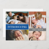 ブルーイントロダクション第2男の赤ちゃんカスタム写真コラージュ 案内状 (正面/裏面)