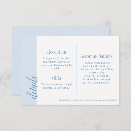 ブルーインビテーション挿入カード、キャロラインウェディング エンクロージャーカード (正面/裏面)