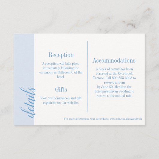 ブルーインビテーション挿入カード、キャロラインウェディング エンクロージャーカード (正面)