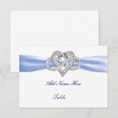 ブルーインフィニティハートウェディングテーブルプレイスカード 招待状 (正面/裏面)