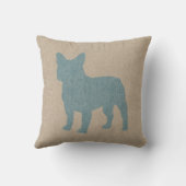 ブルーインフランスのドブルドッグオンリネンのルック クッション (裏面)