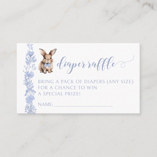 ブルーイースターウサギの赤ちゃんシャワーおむつラッフルカード エンクロージャーカード (正面)