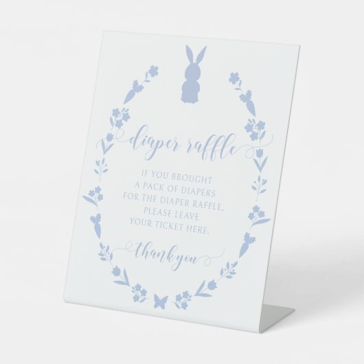 ブルーイースターウサギ男の赤ちゃんシャワーオムツラッフル 台座サイン (正面)