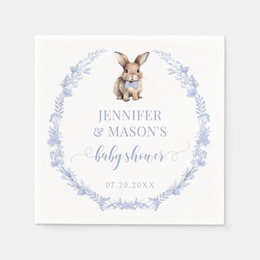 ブルーイースターウサギ男の赤ちゃんシャワー紙ナプキン スタンダードカクテルナプキン (正面)