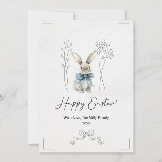 ブルーイースターバニーのグリーティングカード 招待状 (正面)