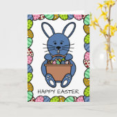 ブルーイースターバニーハッピーイースター カード (黄色い花)