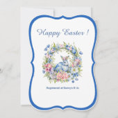 ブルーイースターバニーピンクフローラリース1st誕生日 招待状 (裏面)