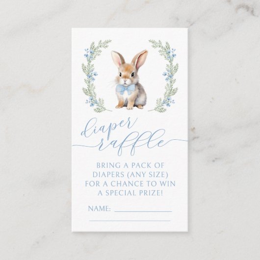ブルーイースターバニー赤ちゃんシャワーおむつラッフルカード エンクロージャーカード (正面)