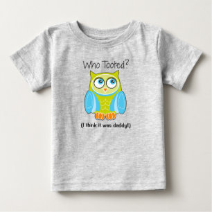 ブルーウおもしろいクロウ「だれがトートした?」 キッズTシャツ ベビーTシャツ