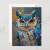 ブルーウお洒落クロウピンク青水玉模様(ばちゃばちゃ)跳ねる ポストカード (正面/裏面)